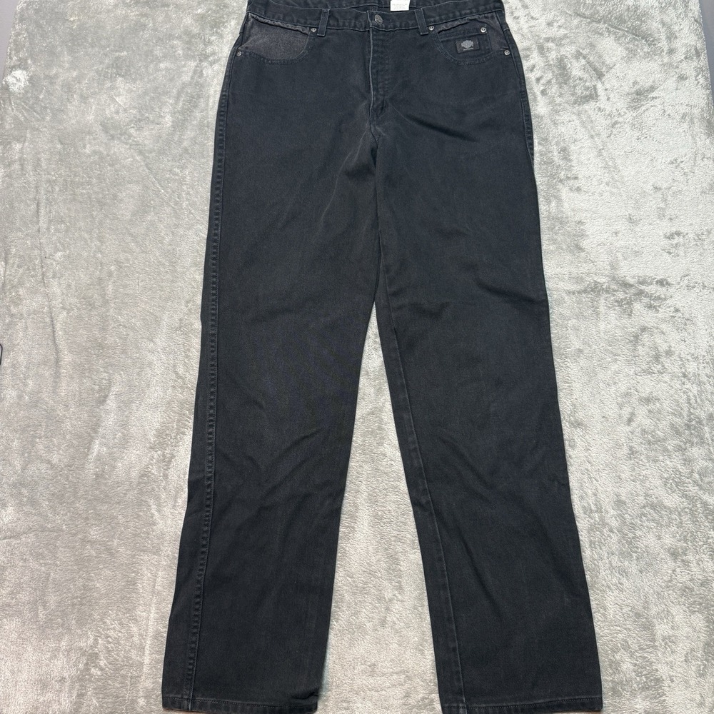Vtg Harley Davidson Black Denim Jeans Mens 36x34 Traditional Fit Made In USA Y2K